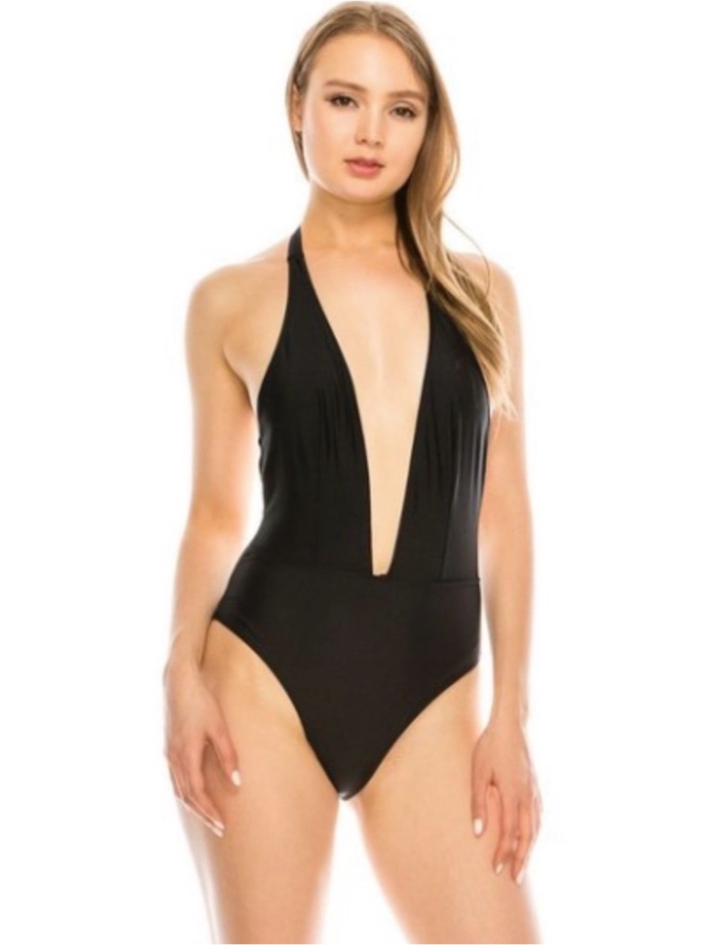 Kendall + Kylie Plunge Halter Sash One Piece Swimsuit NWT